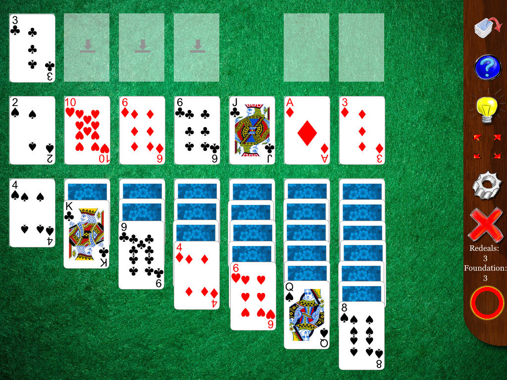 Distribución de las cartas en el juego Agnes (Solitaire Whizz para iPad)