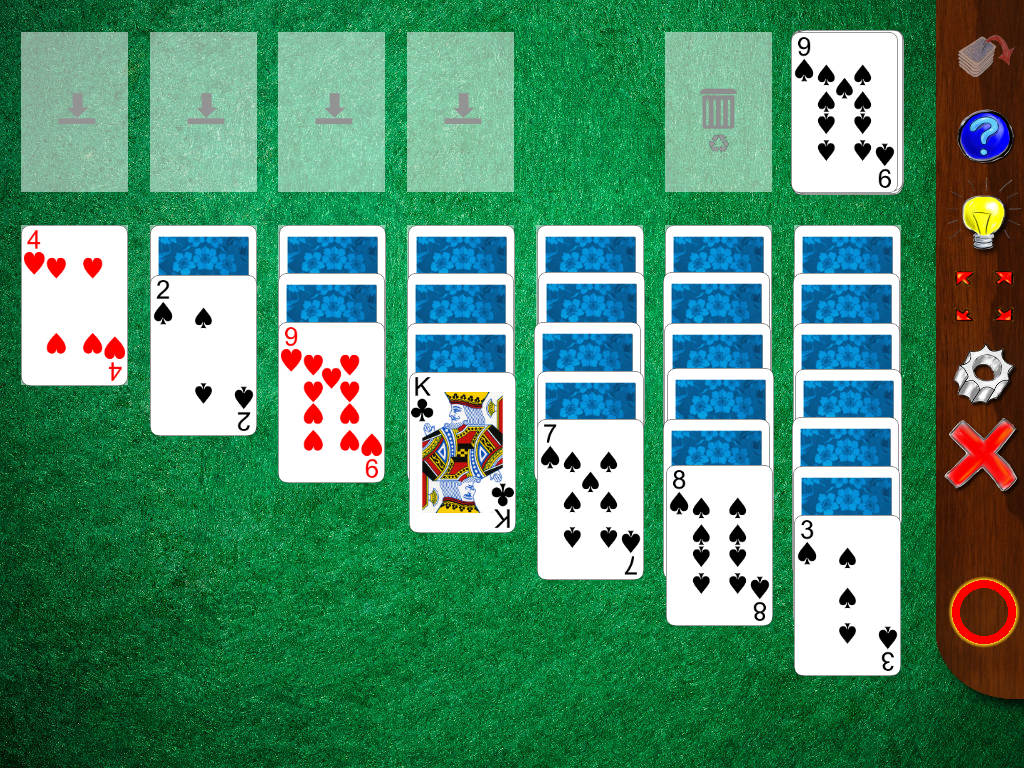 Distribución de las cartas en el solitario Klondike (Solitaire Whizz para iPad)